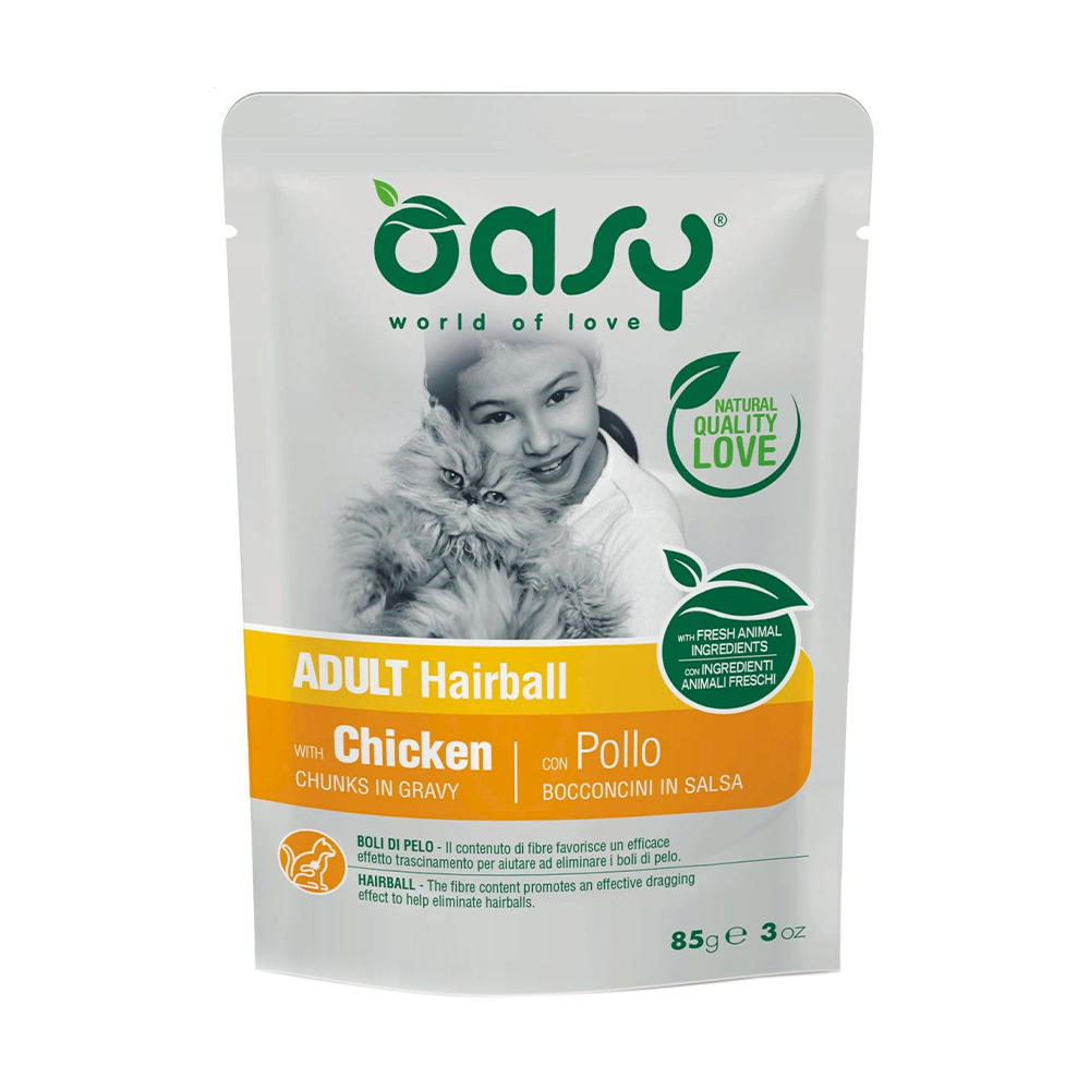 Вологий корм для кішок Oasy Chunks In Gravy Adult Hairball з куркою, 85 г
