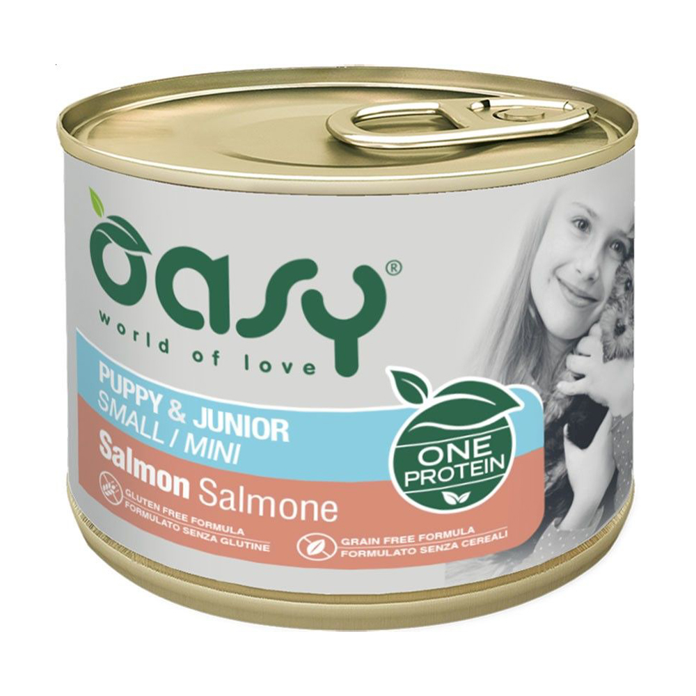 Вологий корм для цуценят малих порід Oasy One Animal Protein Puppy &amp; Junior Small/Mini з лососем, 200 г