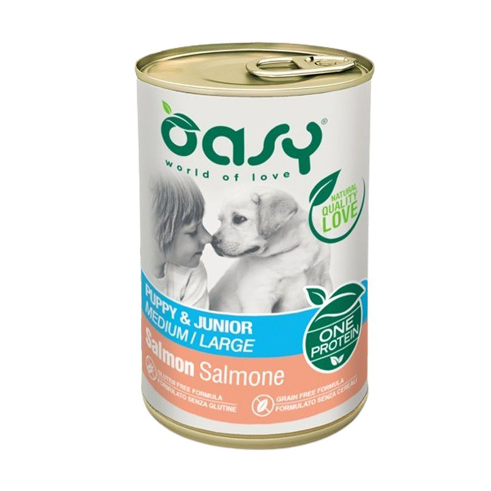 Вологий корм для цуценят середніх та великих порід собак Oasy One Animal Protein Puppy &amp; Junior Medium/Large з лососем, 400 г